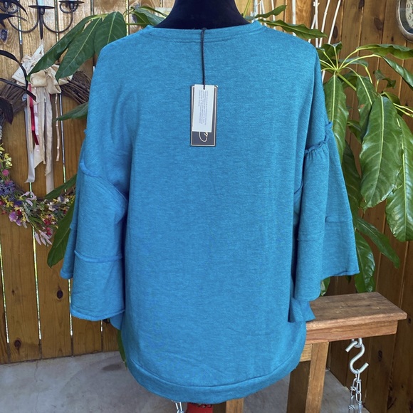 DG2 by Diane Gilman Women’s Teal Green French Ruffled Sweatshirt Size Medium NWT - Picture 5 of 10